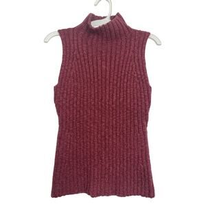 Peruvian Connection Pima Cotton Blend Rib Knit Mock Neck Sleeveless Top M